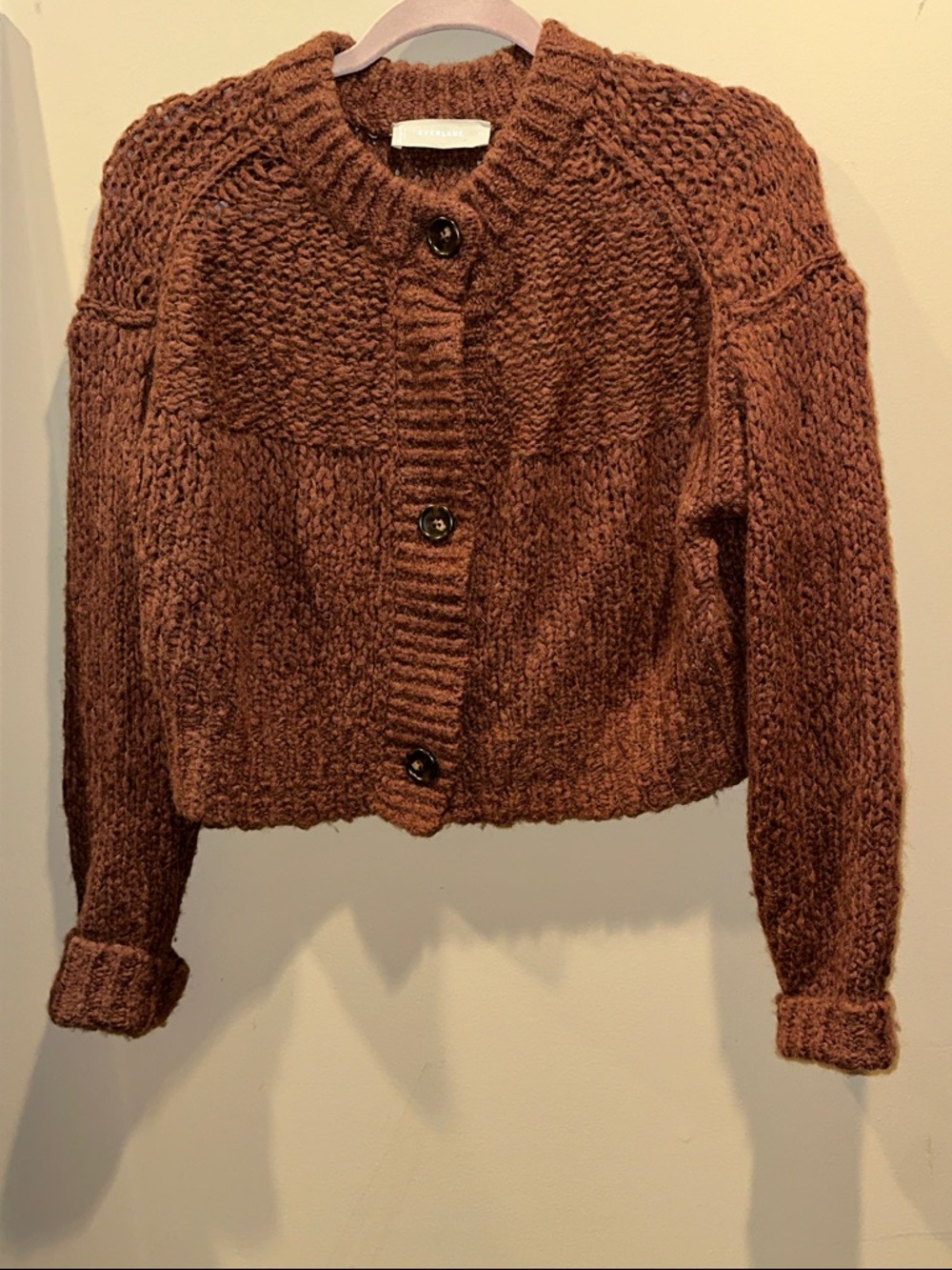 Everlane Chunky Brown Cropped Button Cardigan